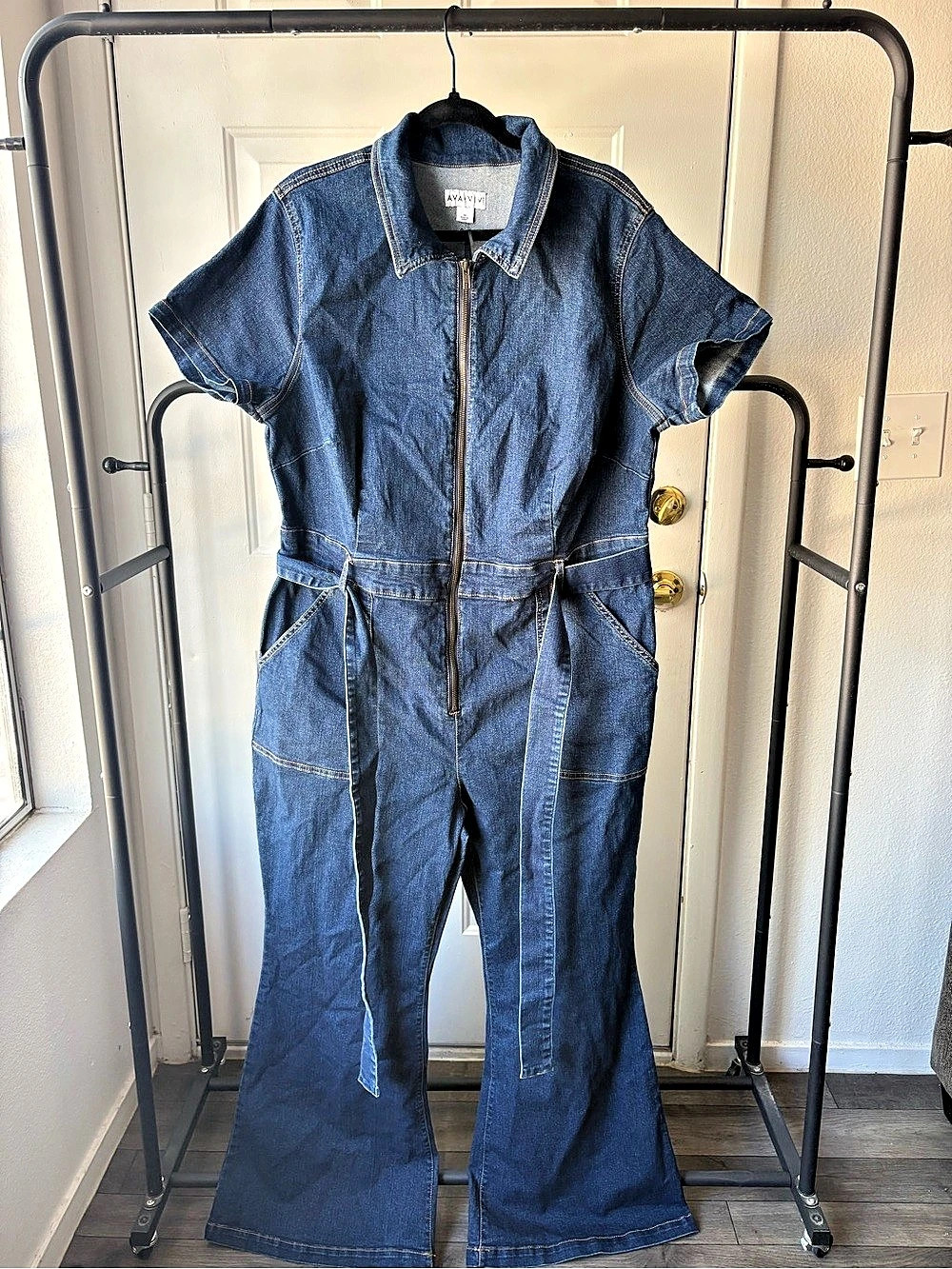 Ava & Viv Short Sleeve Denim Jumpsuit Blue Size 18
